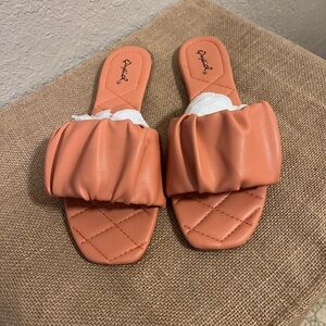 Qupid Coral Quilted Slide Sandals